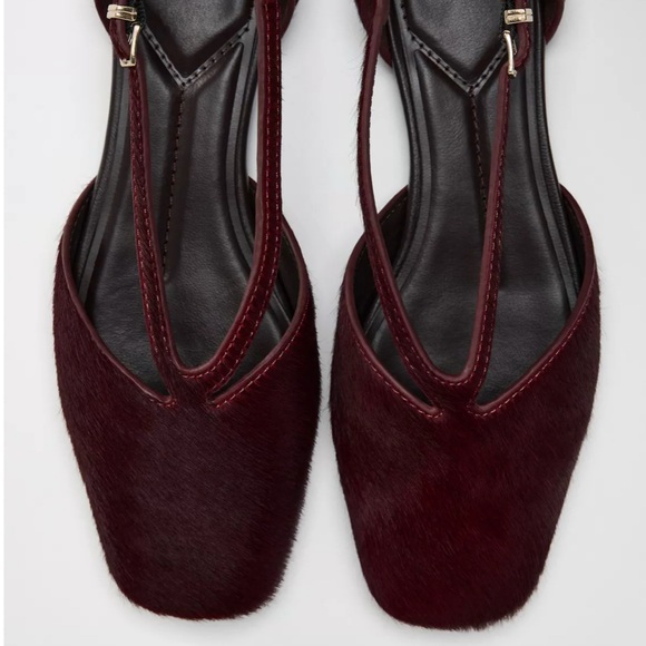 Zara Strappy Furskin Leather Ballet flats with Buckle Detail women’s 36 US 6 - Picture 5 of 10